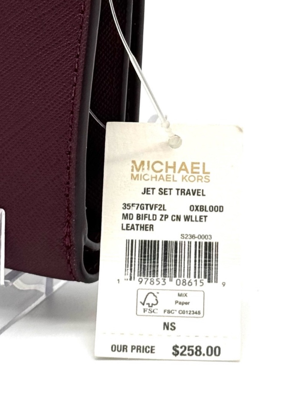 Michael Kors Medium Bifold Zip Chain Wallet Ox Blood - Picture 6 of 6
